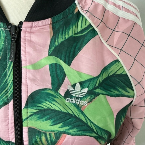 Adidas x Farm Rio Sz S Pink Palm Tropical Leaf Pattern Track Jacket Full Zip - Picture 12 of 15
